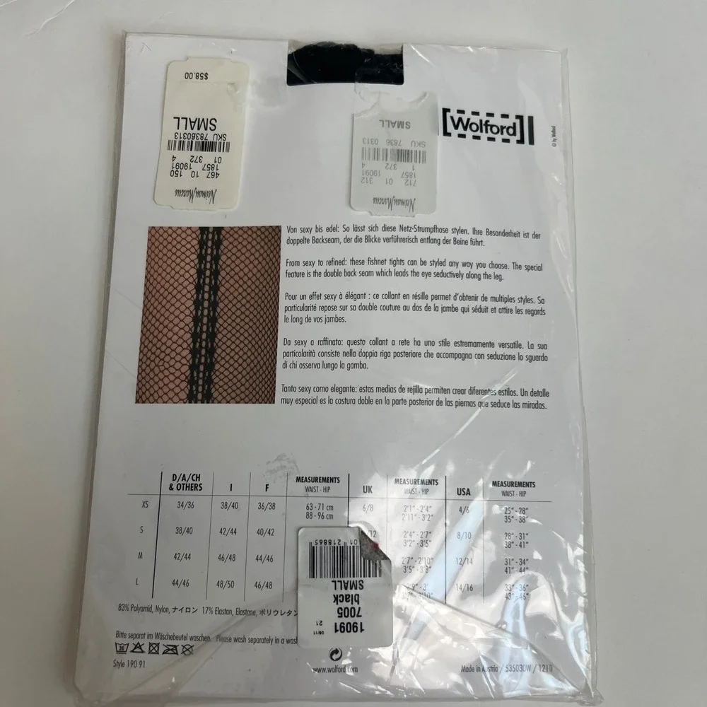 Wolford Estelle Fishnet Tights Black Double Back Seam Small NIB Made in Austria